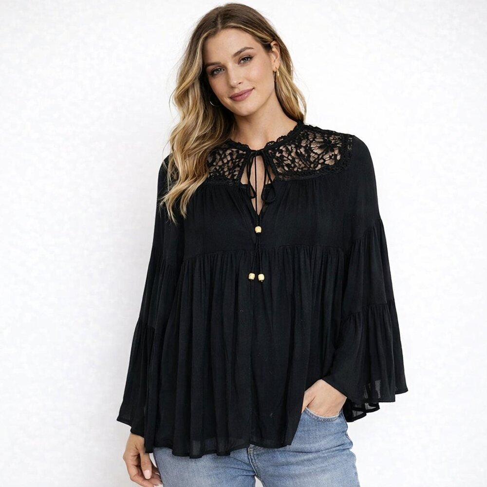 LIV Los Angeles | Black Lace Shoulder Blouse